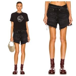 R13 Crossover Black Jean Shorts
